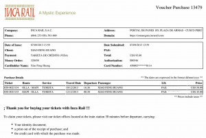 Inca Rail Payment Voucher