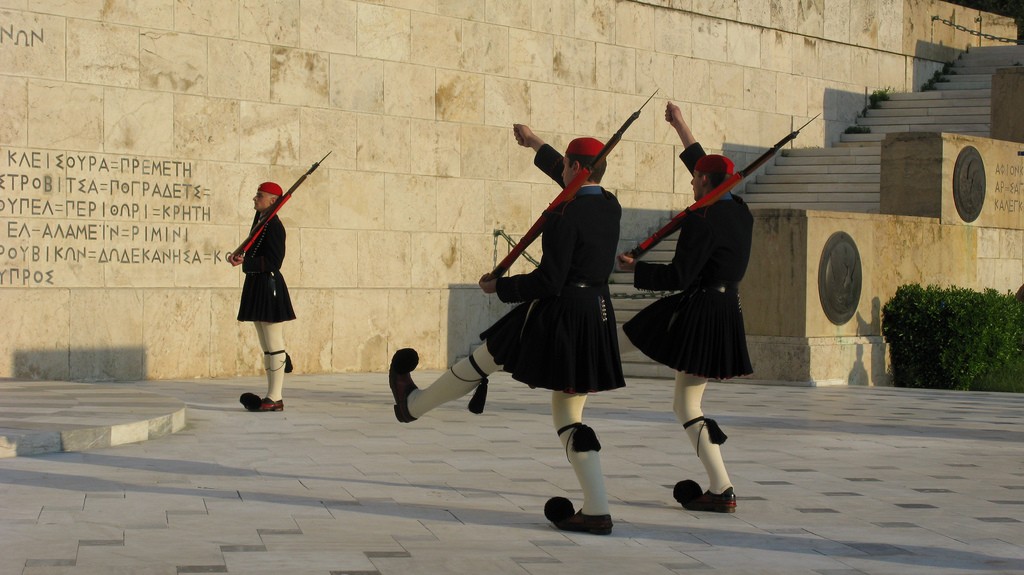 Evzones guarding the tomb of a unknown solider