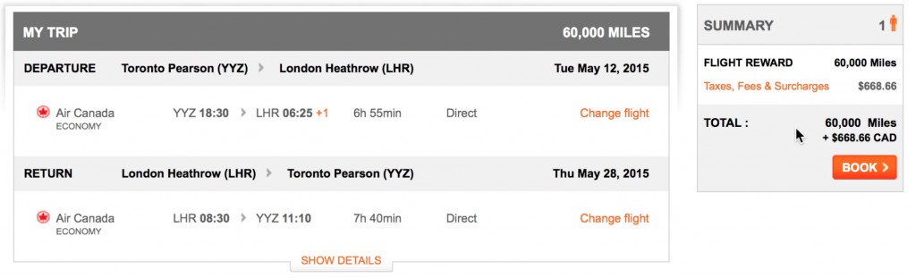 Air Canada Surcharge for Toronto to London