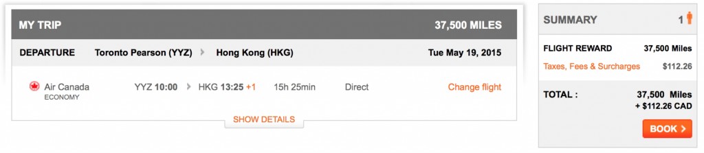 Air Canada Surcharge for Toronto to Hong Kong