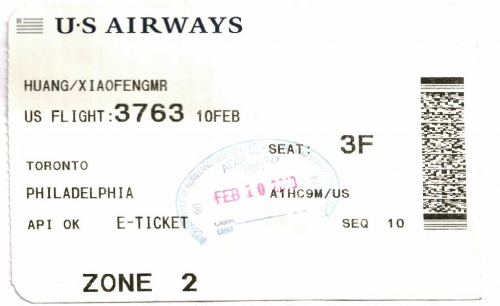 Actual boarding pass for YYZ to PHL on US Airways Express US3763