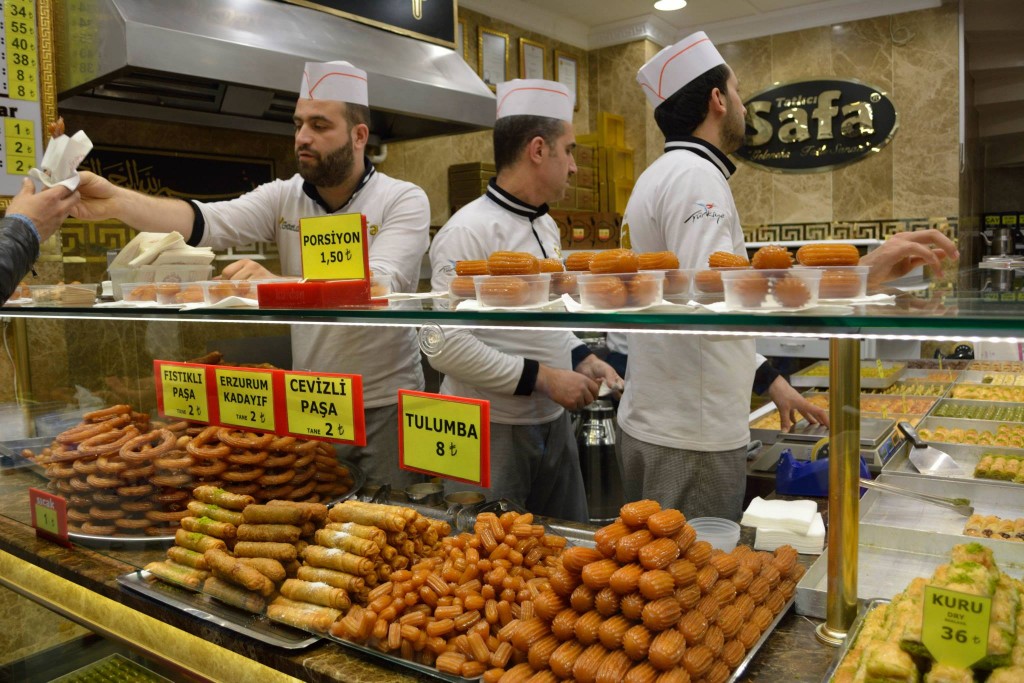 Tulumba, a fried batter soaked in syrup