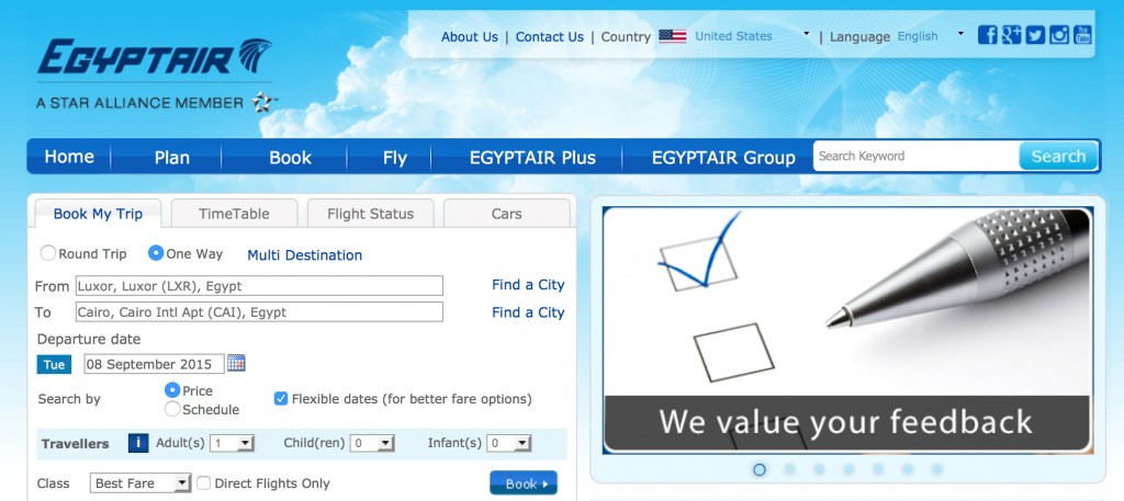 We check the price of the route on the "United States" version on the airline homepage.