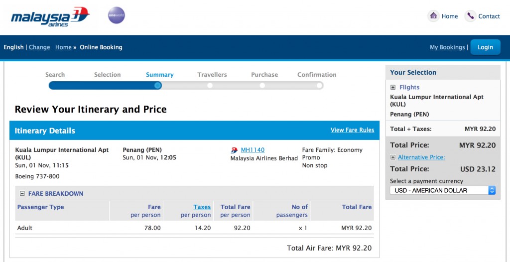 Malaysia Airlines actually charges $23.00, $2.00 less than Air Asia