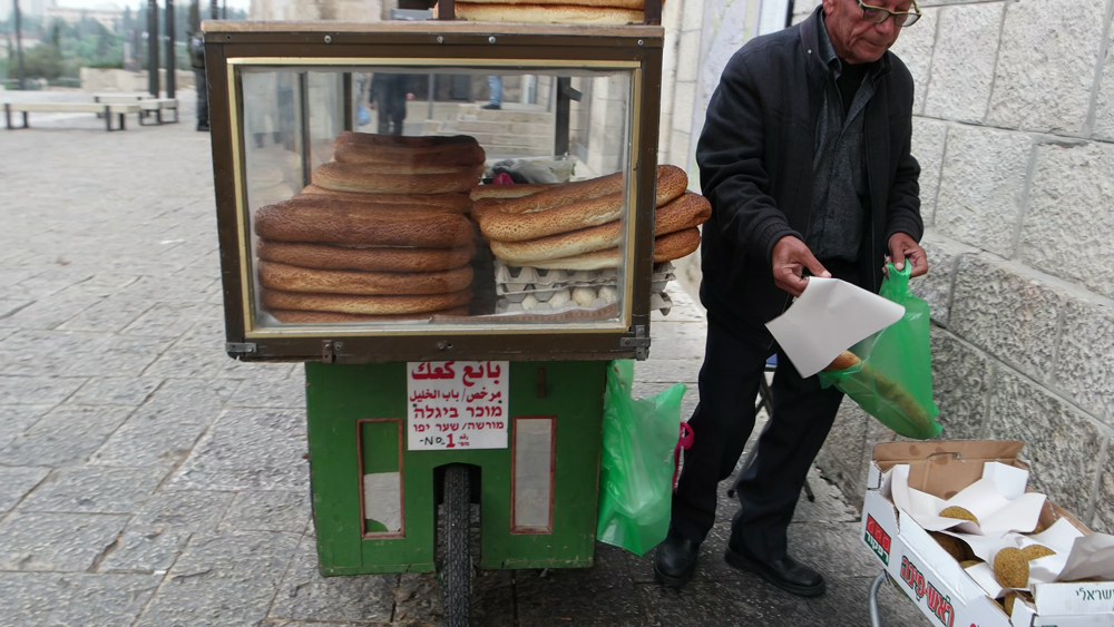 Overpriced Street Vendor selling jumbo falafel and ka'ak outside Jaffa Gate