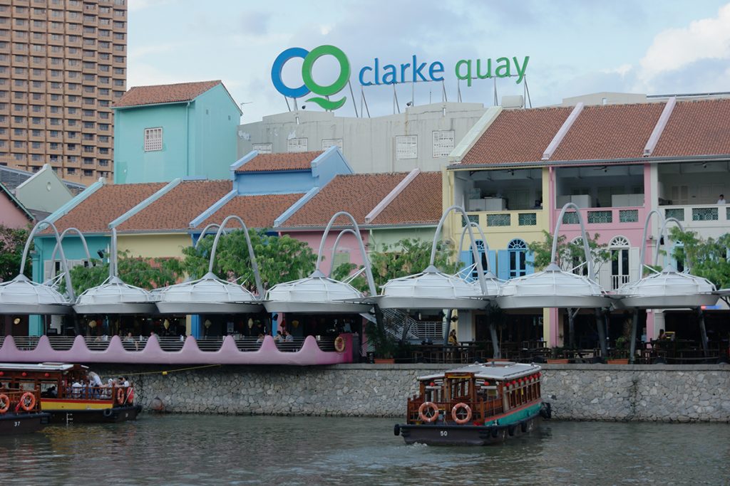Clarke Quay, situated upstream from the mouth of the Singapore River and Boat Quay