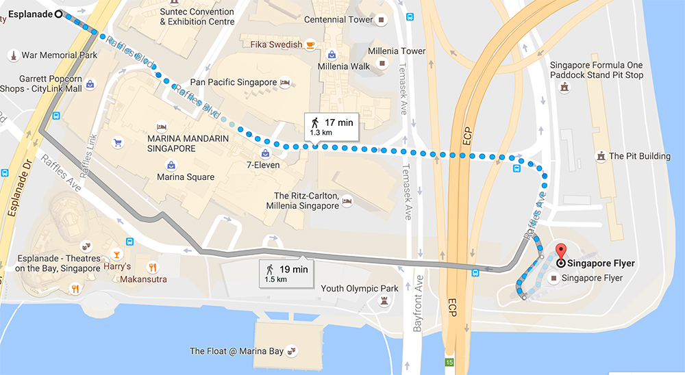 Walking direction to Singapore Flyer